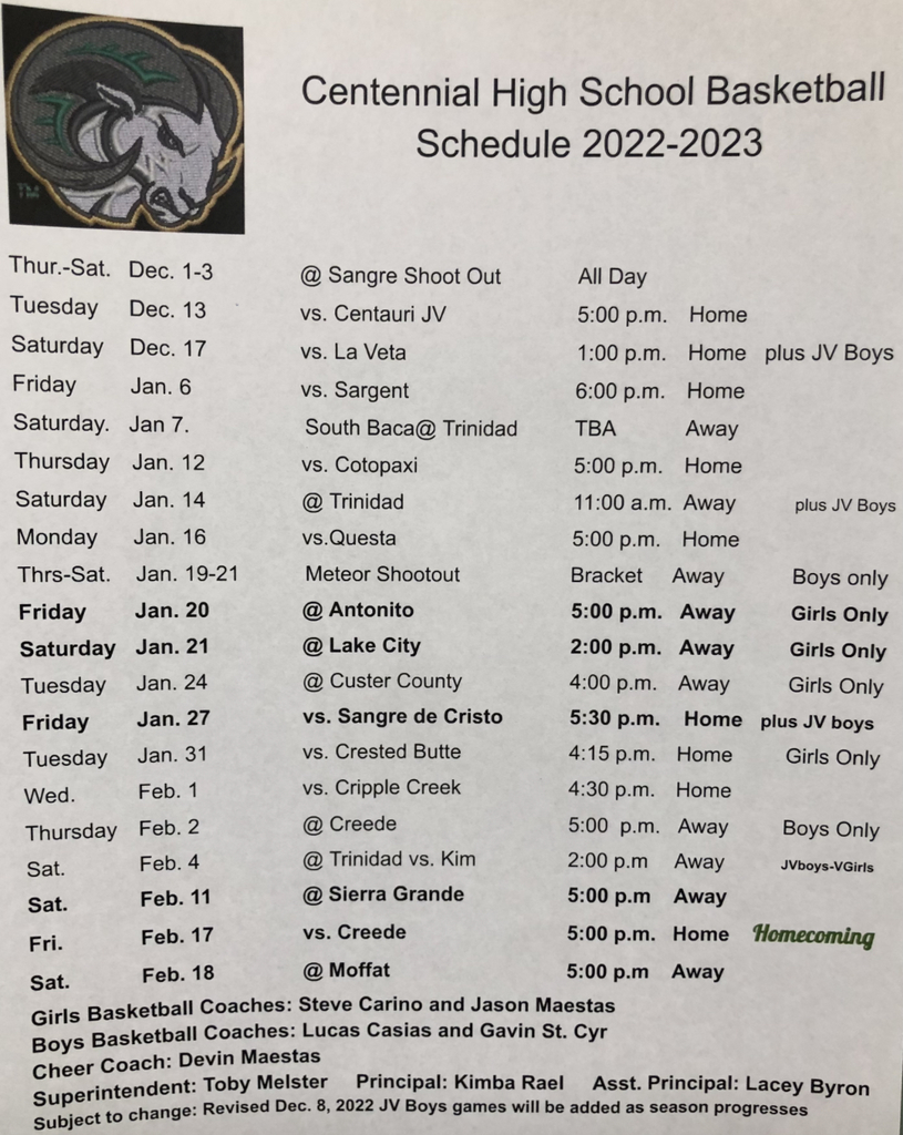 High School Basketball Schedule